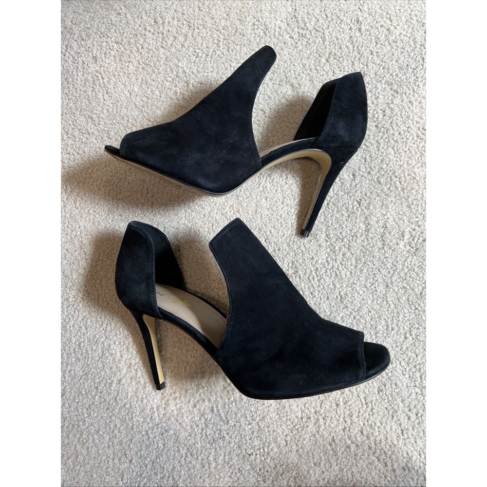 Lord & Taylor Black Suede Leather D'Orsay Peep Toe Heels Minimalist Chic